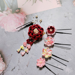 ☆和装ヘッドパーツセット☆　つまみ細工　カメリアヘアクリップ　七五三　3歳　7歳　初節句　成人式　和装 8枚目の画像