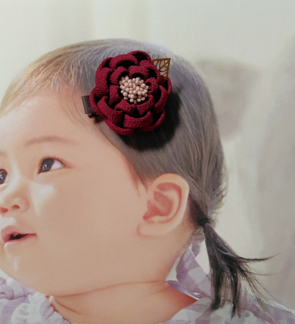 ☆和装ヘッドパーツセット☆　つまみ細工　カメリアヘアクリップ　七五三　3歳　7歳　初節句　成人式　和装 6枚目の画像