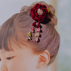 ☆和装ヘッドパーツセット☆　つまみ細工　カメリアヘアクリップ　七五三　3歳　7歳　初節句　成人式　和装 2枚目の画像