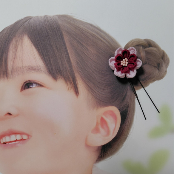 ☆和装ヘッドパーツセット☆　つまみ細工　カメリアヘアクリップ　七五三　3歳　7歳　初節句　成人式　和装 5枚目の画像