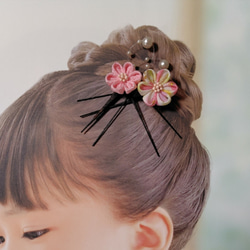 ☆和装ヘッドパーツセット☆　つまみ細工　カメリアヘアクリップ　七五三　3歳　7歳　初節句　成人式　和装 3枚目の画像