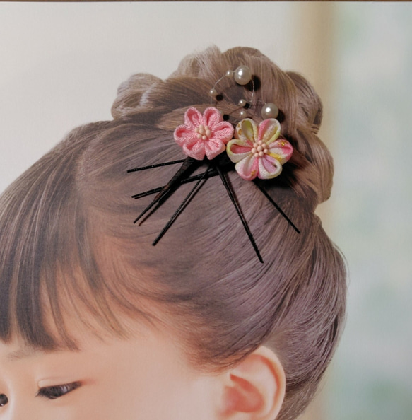 ☆和装ヘッドパーツセット☆　つまみ細工　カメリアヘアクリップ　七五三　3歳　7歳　初節句　成人式　和装 3枚目の画像