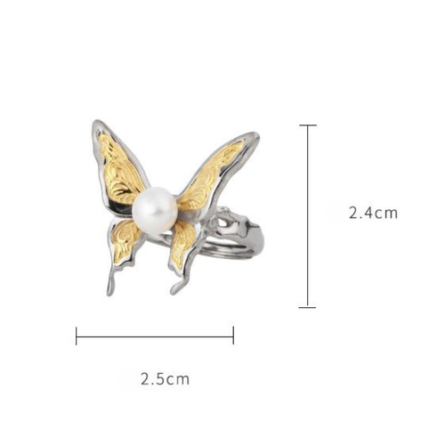 蝶々のリング - パールの柔らかな輝きが優雅さを加え R366 指輪