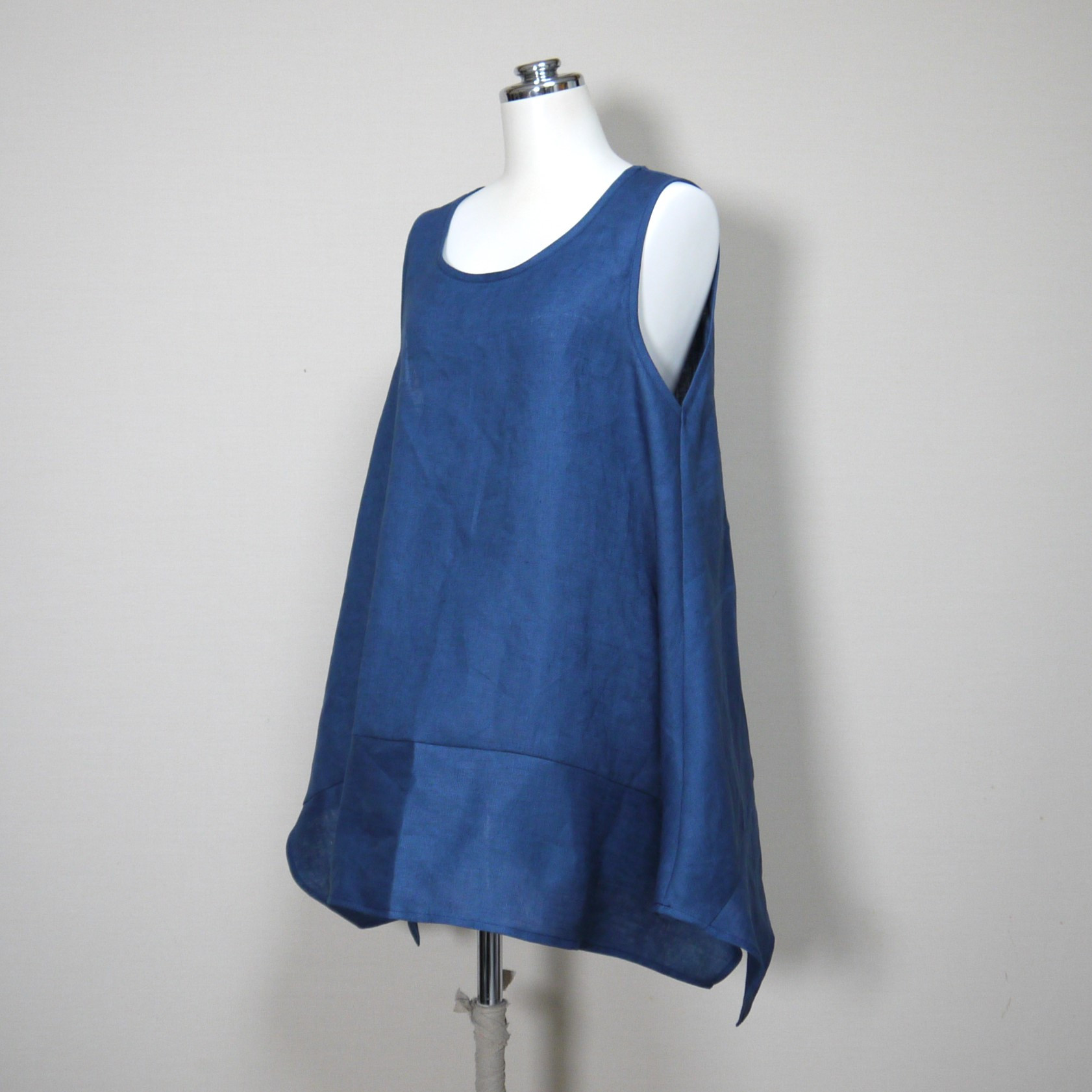 リネン◆フレアキャミ◆ブルー◆S・M・Ⅼ・LL（中厚、リネン100％）