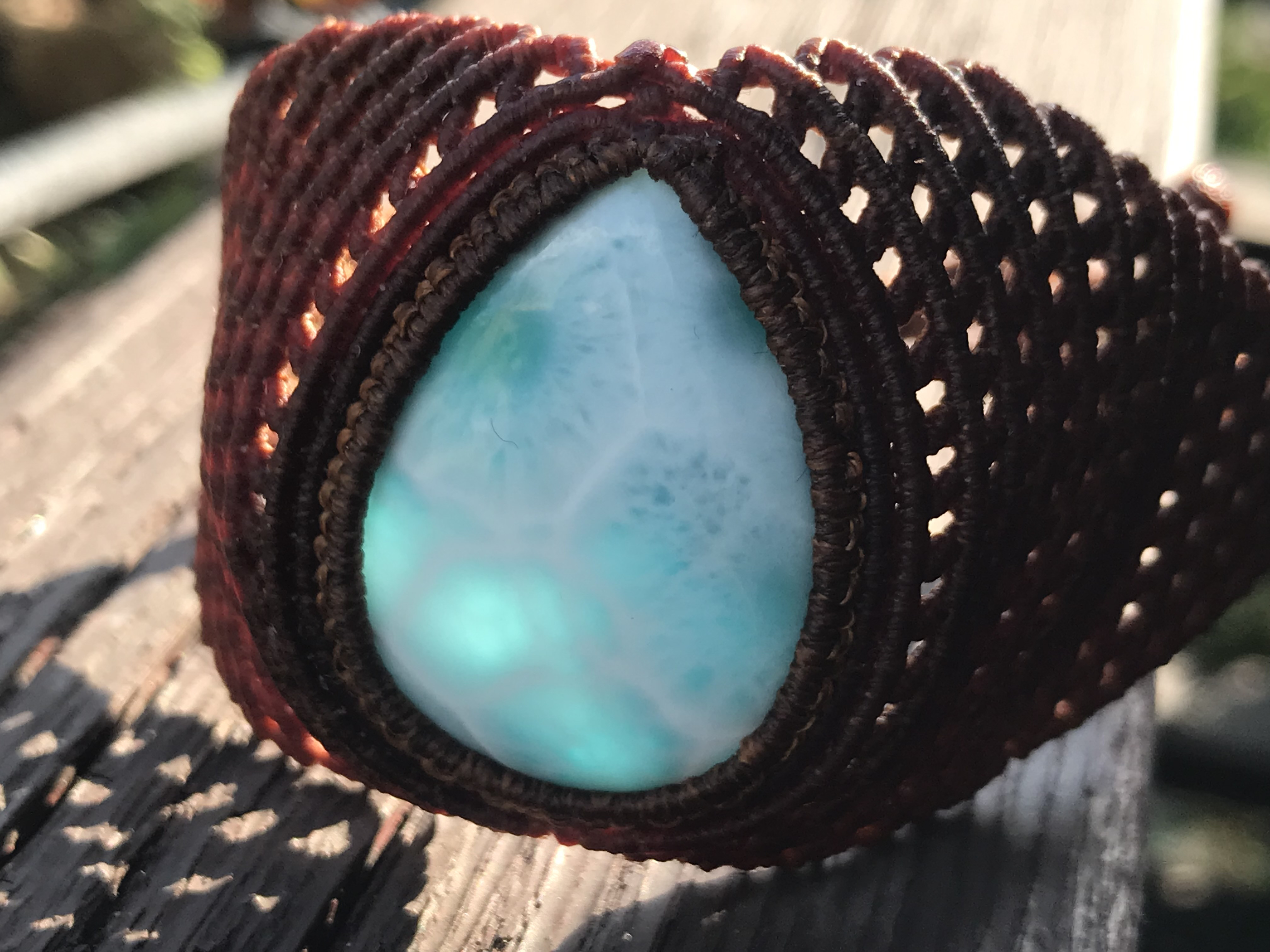 1390 ラリマー　ブレスレット　マクラメ編み　男女兼用