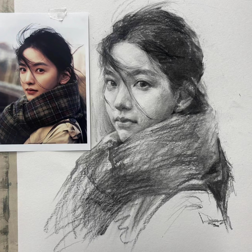 素描風似顔絵 鉛筆画オーダー 手描き鉛筆イラスト オーダーメイド