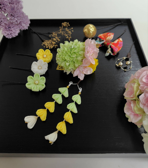 ☆ヘッドドレスとカラーが選べるヘッドパーツ10点セット☆キッズ和装髪飾り　七五三　卒業式　3歳　7歳　 1枚目の画像