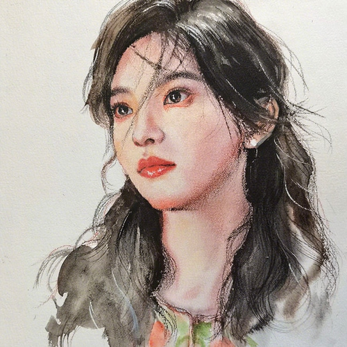 水彩似顔絵 水彩風似顔絵 手描き水彩イラスト オーダーメイド似顔絵