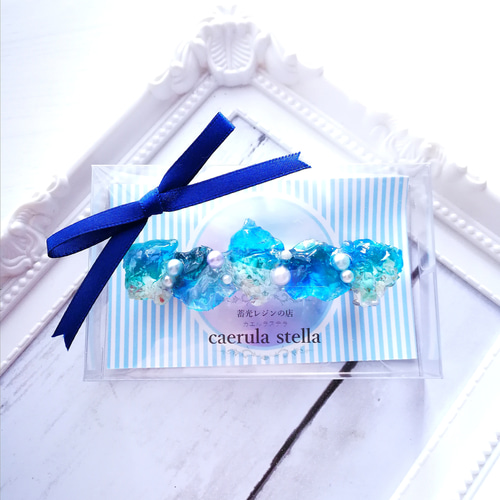 海鉱石 の バレッタ 】 レジン アクセサリー 鉱石 天然石風 自然