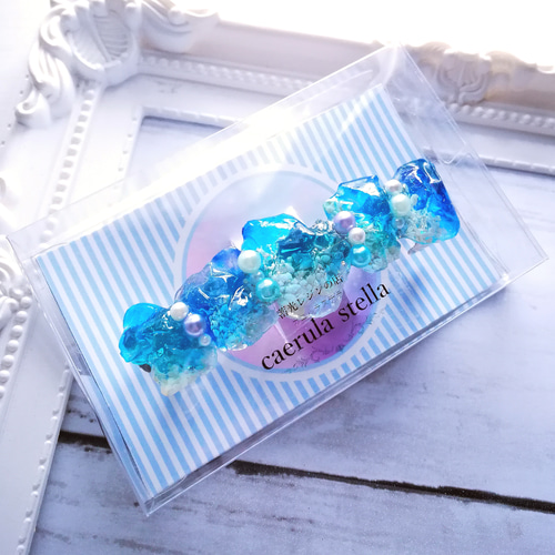 ムーンくん専用♡天然石バレッタ Blue 海鉱石 の バレッタ 】 レジン アクセサリー 鉱石 天然石風 自然
