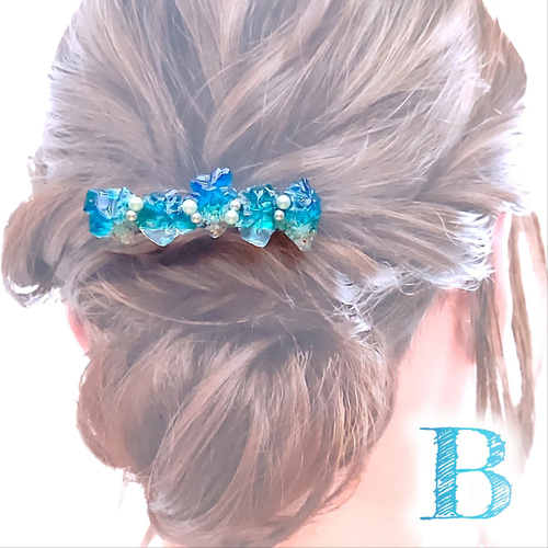 海鉱石 の バレッタ 】 レジン アクセサリー 鉱石 天然石風 自然