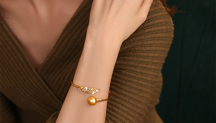 [ヘイズジュエリー] Xiyu Nongゴールド 13-13mm 南洋ゴールドビーズブレスレット リストバンド 天然海水真珠 1