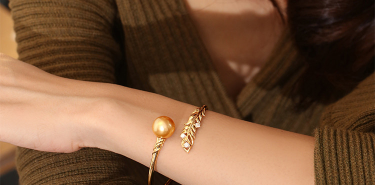 [ヘイズジュエリー] Xiyu Nongゴールド 13-13mm 南洋ゴールドビーズブレスレット リストバンド 天然海水真珠 1