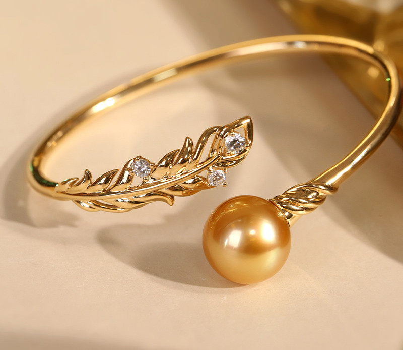 [ヘイズジュエリー] Xiyu Nongゴールド 13-13mm 南洋ゴールドビーズブレスレット リストバンド 天然海水真珠 1