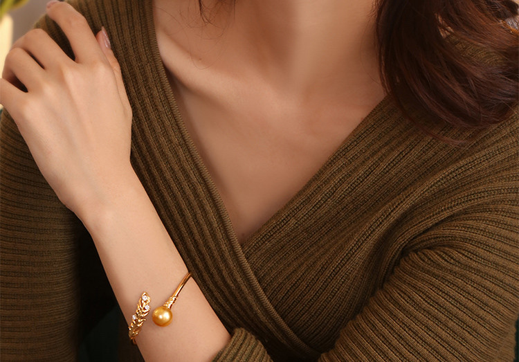 [ヘイズジュエリー] Xiyu Nongゴールド 13-13mm 南洋ゴールドビーズブレスレット リストバンド 天然海水真珠 1