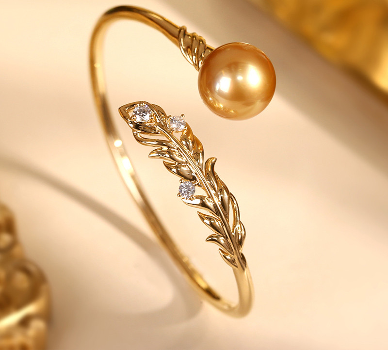 [ヘイズジュエリー] Xiyu Nongゴールド 13-13mm 南洋ゴールドビーズブレスレット リストバンド 天然海水真珠 1