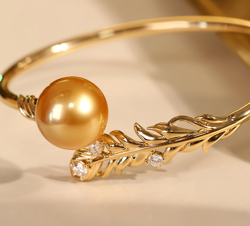 [ヘイズジュエリー] Xiyu Nongゴールド 13-13mm 南洋ゴールドビーズブレスレット リストバンド 天然海水真珠 1