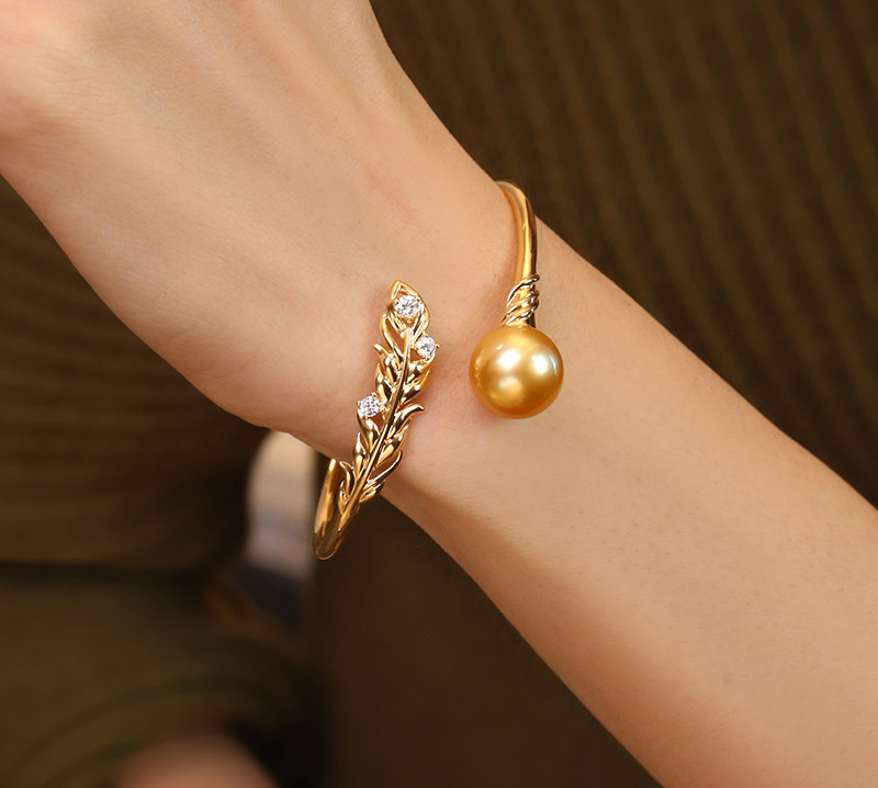 [ヘイズジュエリー] Xiyu Nongゴールド 13-13mm 南洋ゴールドビーズブレスレット リストバンド 天然海水真珠 1