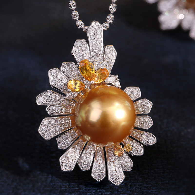 [ヘイズジュエリー] 花火モデル リッチゴールド 13-13mm 南洋ゴールドビーズペンダントネックレス 高級厚手ゴールド フル