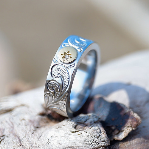 ハワイアンジュエリー リング 指輪 刻印 太陽 サン スクロール 波