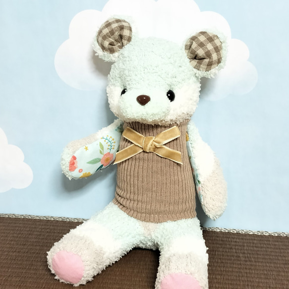 パステルチョコミント色のくま2507□靴下ぬいぐるみ/ソックドール