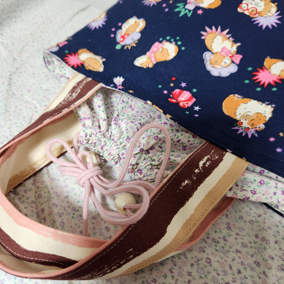 モルモット柄✨巾着トートバッグ 2枚目の画像