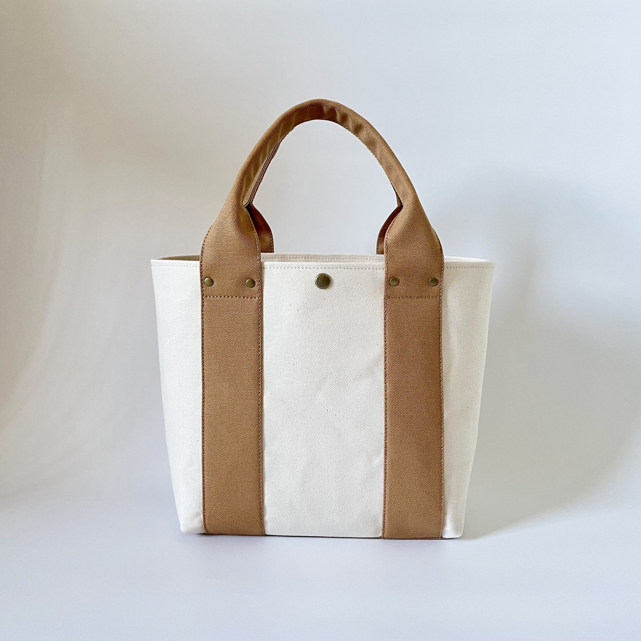 大人きれいめ・シンプル帆布トートバッグ（キナリ×キャメル）