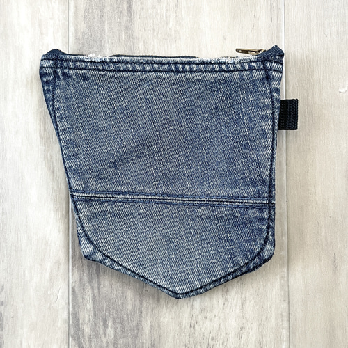 デニムポケットポーチ 小物入れ ジーンズリメイク ネイビー 紺色 男女