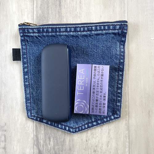デニムポケットポーチ 小物入れ ジーンズリメイク ネイビー 紺色 男女