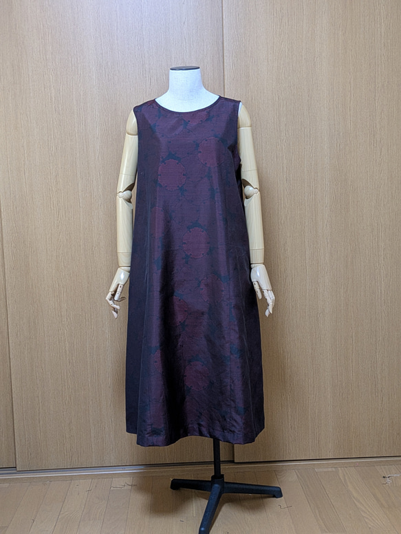 着物リメイク　ワンピース　大島紬　Ｍ〜L 2枚目の画像