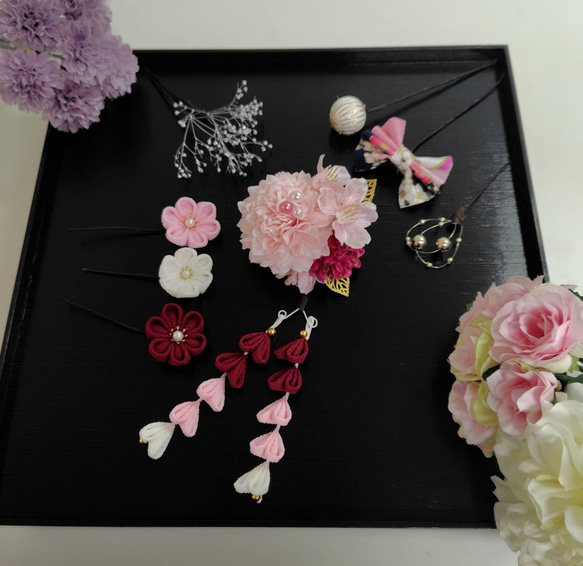 ☆ヘッドドレスとカラーが選べるヘッドパーツ10点セット☆キッズ和装髪飾り　七五三　卒業式　3歳　7歳　 1枚目の画像