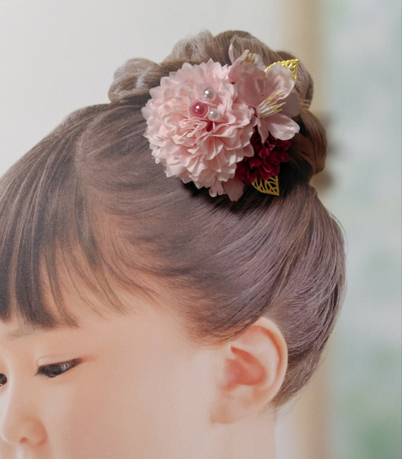 ☆和装ヘッドドレス　桜☆　つまみ細工の下がり付き アーティフィシャルフラワーのヘッドドレス　七五三　3歳　7歳　髪飾り 2枚目の画像
