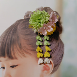 ☆和装ヘッドドレス　桜☆　つまみ細工の下がり付き アーティフィシャルフラワーのヘッドドレス　七五三　3歳　7歳　髪飾り 1枚目の画像