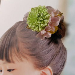 ☆和装ヘッドドレス　桜☆　つまみ細工の下がり付き アーティフィシャルフラワーのヘッドドレス　七五三　3歳　7歳　髪飾り 2枚目の画像