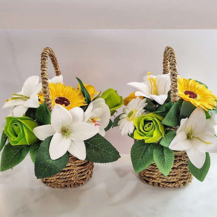 初盆花 お供え 一対 SET お供え初盆花 ユリ 薔薇 ヒマワリ アレンジ お供え花 バスケット 花かご