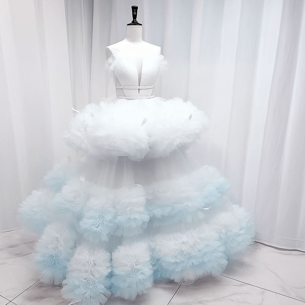 送料無料！カラードレス ベアトップ グラデーションドレス ブルー プリンセスライン フレアスカート 可愛い ブライダル