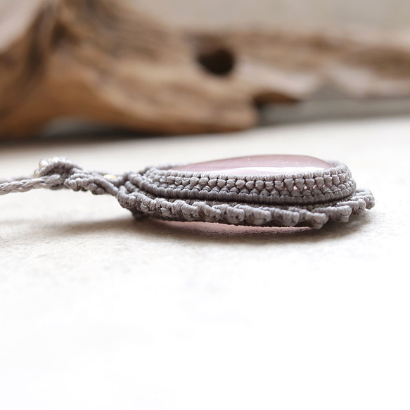 ローズクォーツ天然石マクラメネックレスmac426エスニックアジアンエキゾチックな金属アレルギーフリーアクセサリー 8枚目の画像