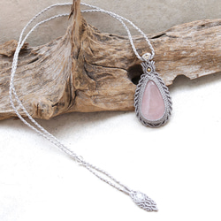 ローズクォーツ天然石マクラメネックレスmac426エスニックアジアンエキゾチックな金属アレルギーフリーアクセサリー 5枚目の画像