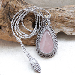 ローズクォーツ天然石マクラメネックレスmac426エスニックアジアンエキゾチックな金属アレルギーフリーアクセサリー 9枚目の画像