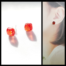 No.1551-D 琉球ガラス・しずく型☆ピアス・イヤリング(レッド) ピアス