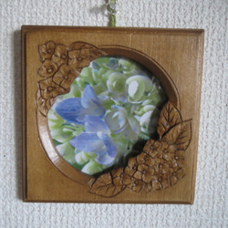 受注制作）木彫りの大きな壁掛け鏡☆葡萄模様☆材質榀の木＊ｻｲｽﾞ約