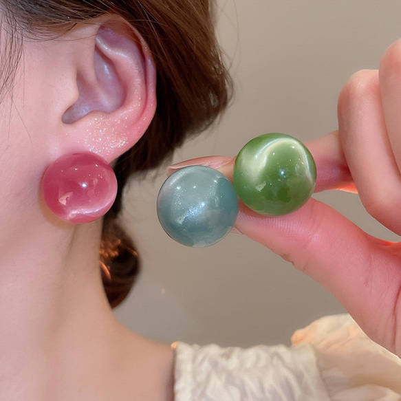 #181　大ぶりキャンディーボールピアス　グリーン｜韓国　シンプル　レディース　大人可愛い　ビッグ 10枚目の画像