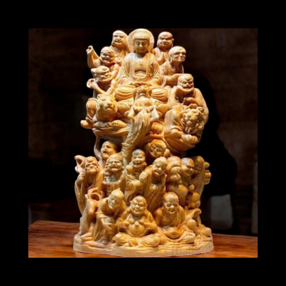 中国製置物　彫刻十八羅漢 十八羅漢像』― 魔を祓い、福を招く木彫守護像 ― その他インテリア雑貨