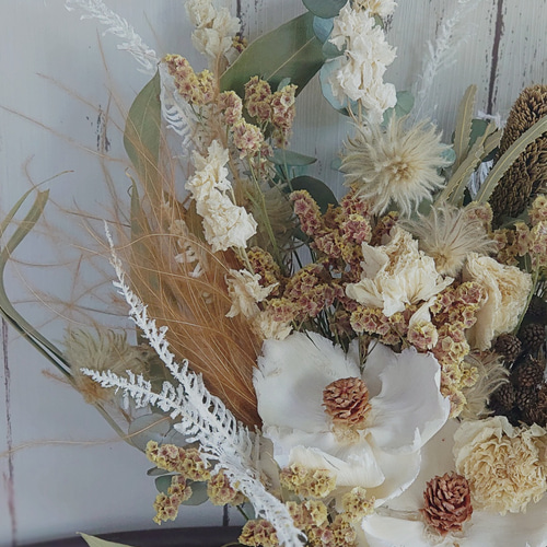 ウェディングブーケ ドライフラワー ブートニア付き 前撮りブーケ モカベージュ ウェディングブーケ ブートニア付き ドライフラワーブーケ 前