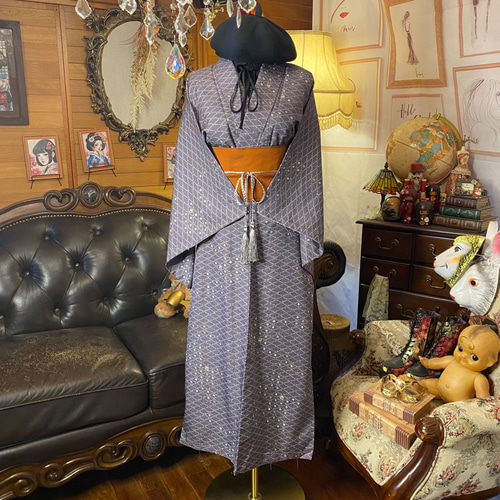 着物リメイクワンピース3550 和洋折衷 着物 リメイク ロング 丈 ワンピース ドレス 洗える 化繊