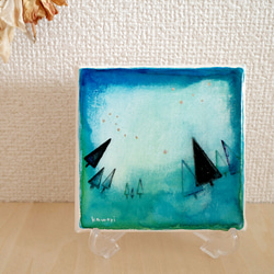 小さな絵/青緑色重なる森の夜空【一点物アート】 絵画 kawori 通販