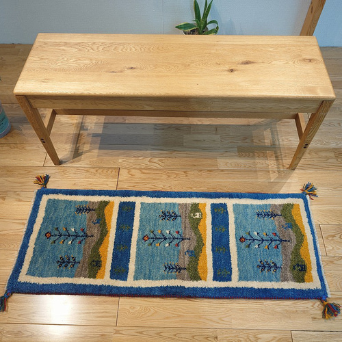 ペルシャ　ギャッベ  ミニランナー　115×40   アイボリー　ラクダ ペルシャ ギャッベ ミニランナー ラグ 115x44cm 緑 風景