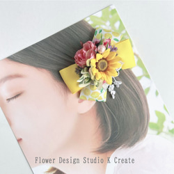 ブルーグリンの薔薇とビジューなダリアのジェイドリボンのコーム