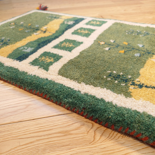 ペルシャ ギャッベ ミニランナー ラグ 117x43cm 緑 風景 RJ11266