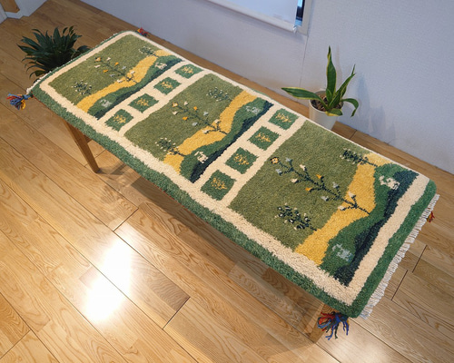 ペルシャ ギャッベ ミニランナー ラグ 115x44cm 緑 風景 RJ15470G